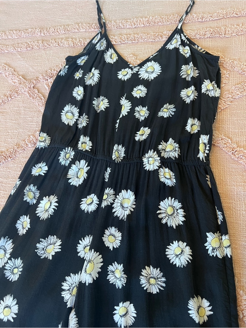 Volcom Boho Daisy Print Wide Leg Jumpsuit Size M 12 Black 100% Viscose - Picture 2 of 5